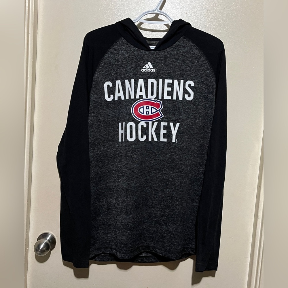 NEW NHL ADIDAS MONTREAL CANADIENS CLIMALITE LONG SLEEVE HOODED SHIRT